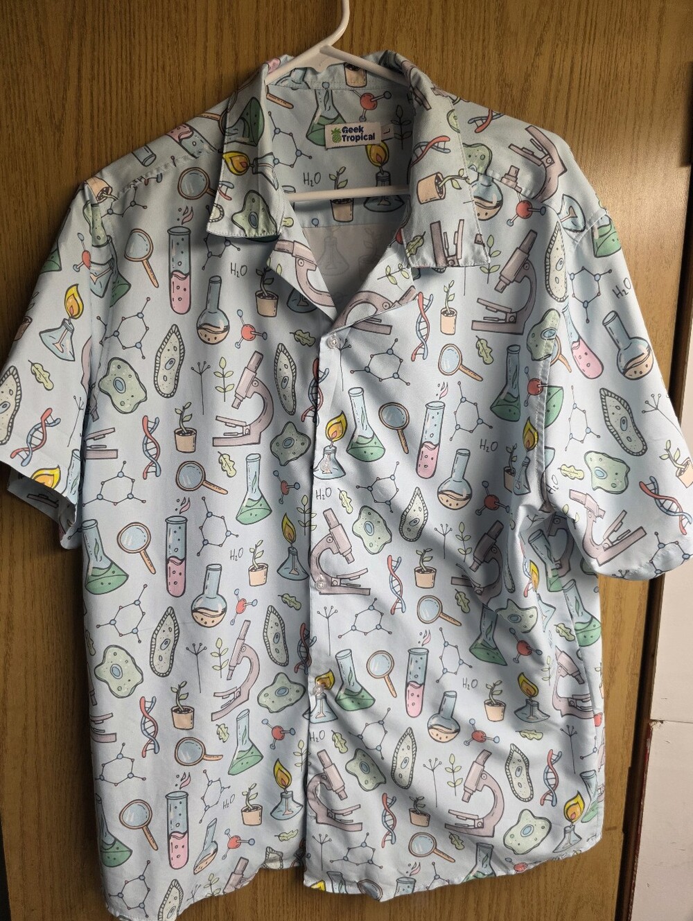 Light Blue Science-Print Short Sleeve Shirt